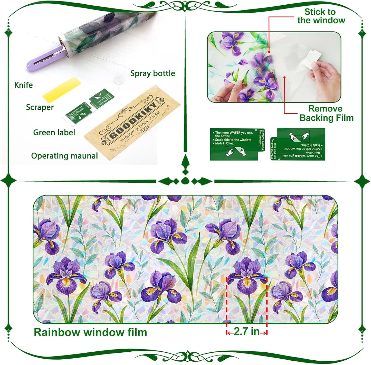 Window Film, Frosted Privacy, One Way Tint, UV Block, Heat Insulation, Anti-Glare, Static Cling, Renter Friendly for Home Bathroom Door