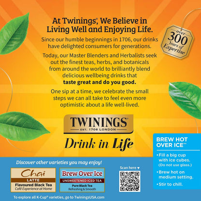 Twinings Brew Over Ice Unsweetened Peach Black Iced Tea 72 K-Cup Pods for Keurig, 12 Count (Pack of 6), Caffeinated