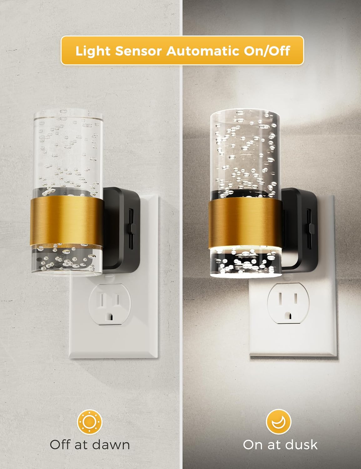 L LOHAS LED Night Lights Plug into wall, Amber Night Light with Adjustable Brightness, Plug in NightLight with Auto Light Sensor, Wall Sconce-Style Design Night Light for Bathroom,Hallway, 2 Pack