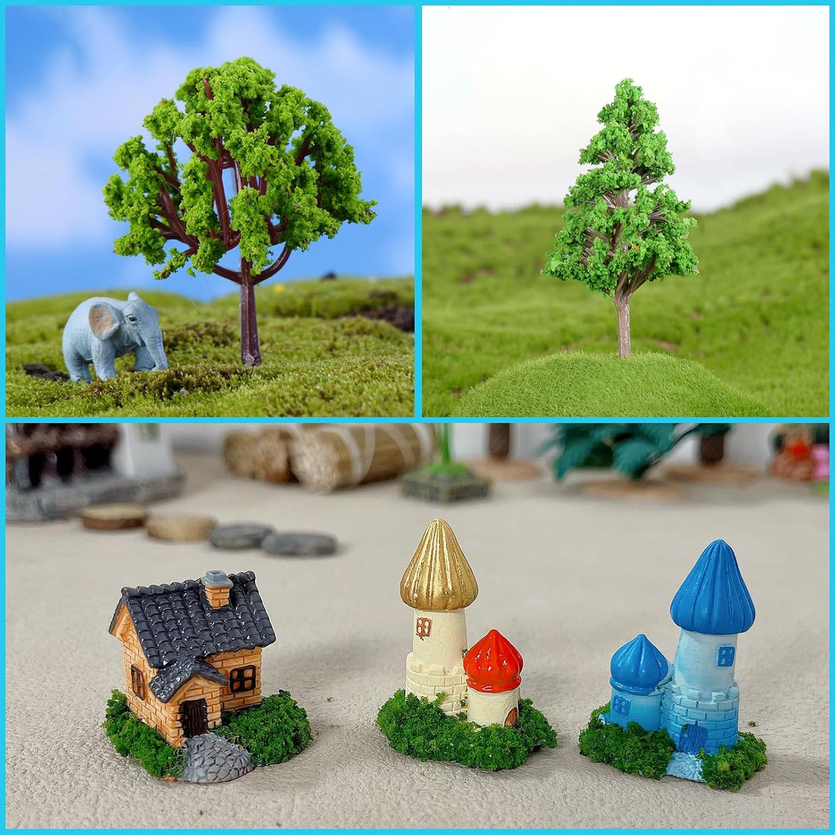 Cayway 26 PCS Outdoor Fairy Garden Miniatures Mini Zen Garden Accessories, Artificial Grass, Model Trees, Terrarium Ornaments, Dollhouse Supplies, Bonsai Decorative Craft Tools Kit