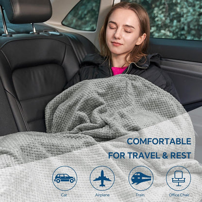 BEDELITE Travel Blanket with Bag, Jacquard Fleece Blanket 65"x40", Blue