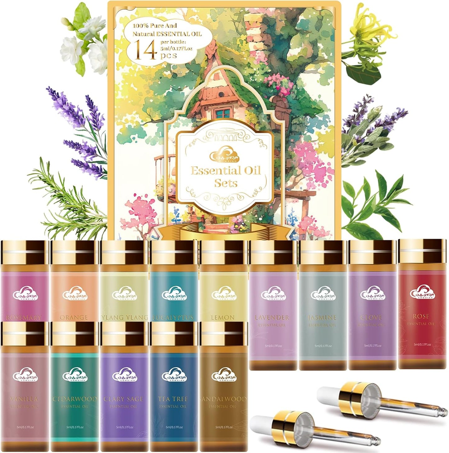 Essential Oil Set, 32 Pcs Fragrance Aromatherapy Oils for Skin, Diffusers, Home Care, Humidifier Laundry, Candle Making - Tea Tree, Sandalwood, Lavender, Vanilla, Eucalyptus and More(5mL)