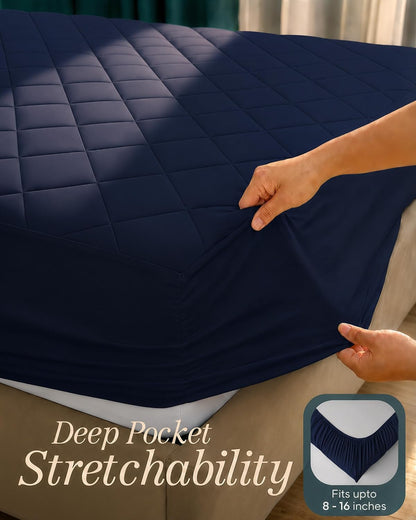 Queen Mattress Pad, Quilted Mattress Protector Topper fits 16" Deep Pocket