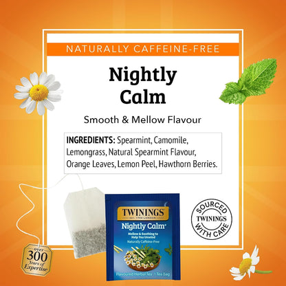 Twinings Nightly Calm Herbal Tea Individually Wrapped Bags, 20 Count (Pack of 1), Spearmint & Lemongrass, Naturally Caffeine-Free, Enjoy Hot or Iced, 20 Teabags
