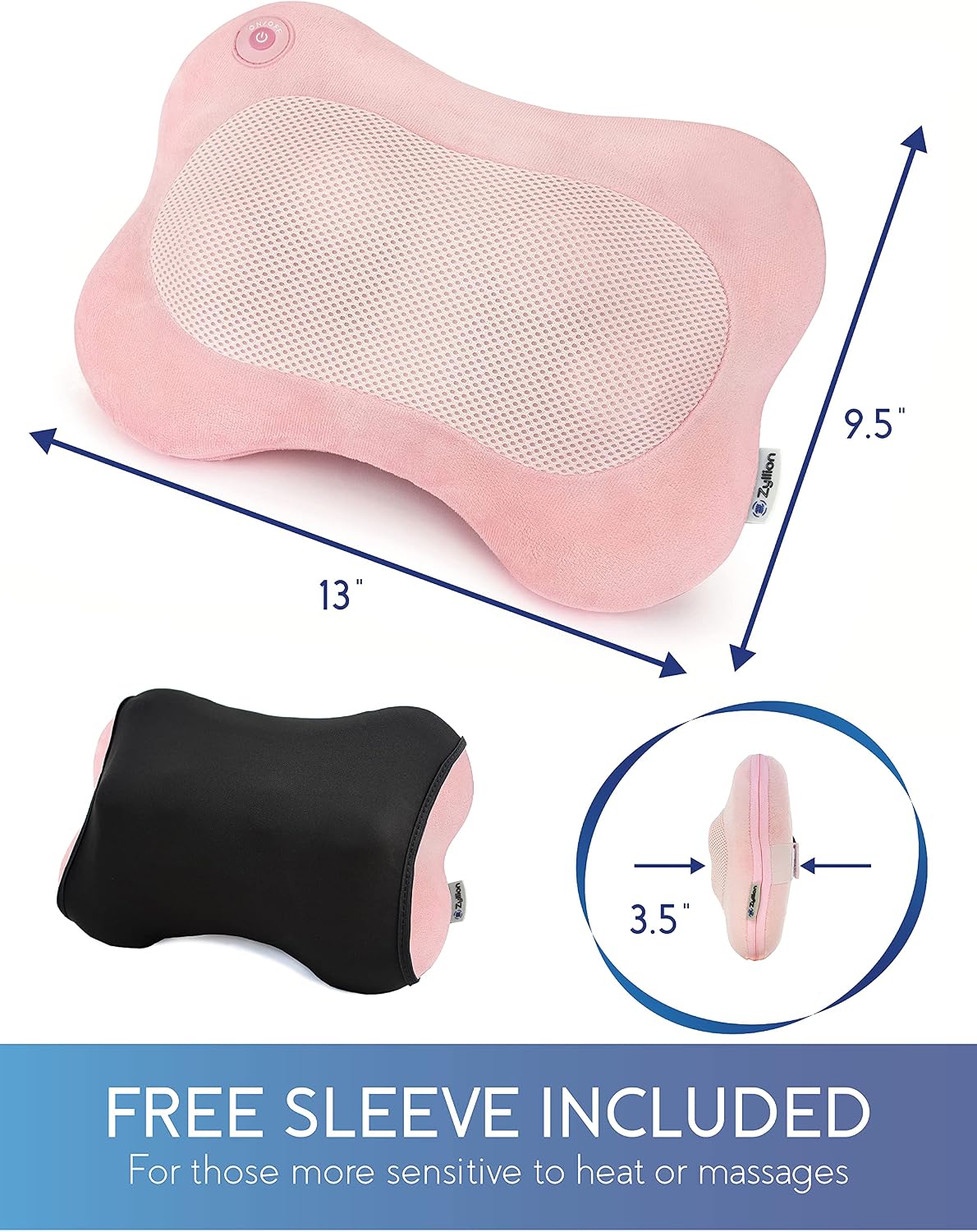 Zyllion Shiatsu Back and Neck Massager with Heat - 3D Electric Kneading Deep Tissue Massage Pillow for Muscle Pain Relief, Black, ZMA-13