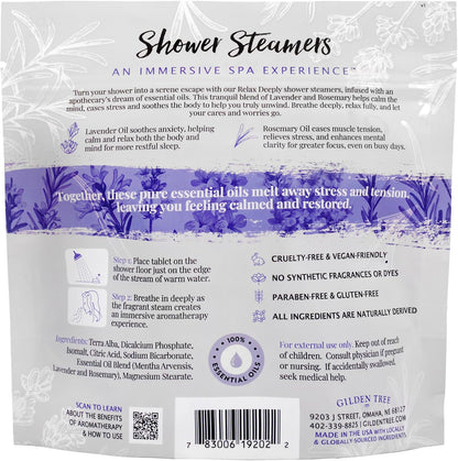 Shower Steamers Aromatherapy Made in USA Lavender & Rosemary 100% Essential Oils Stress Relief, Birthday Gifts for Women Men Teens Adults (Relax Deeply)