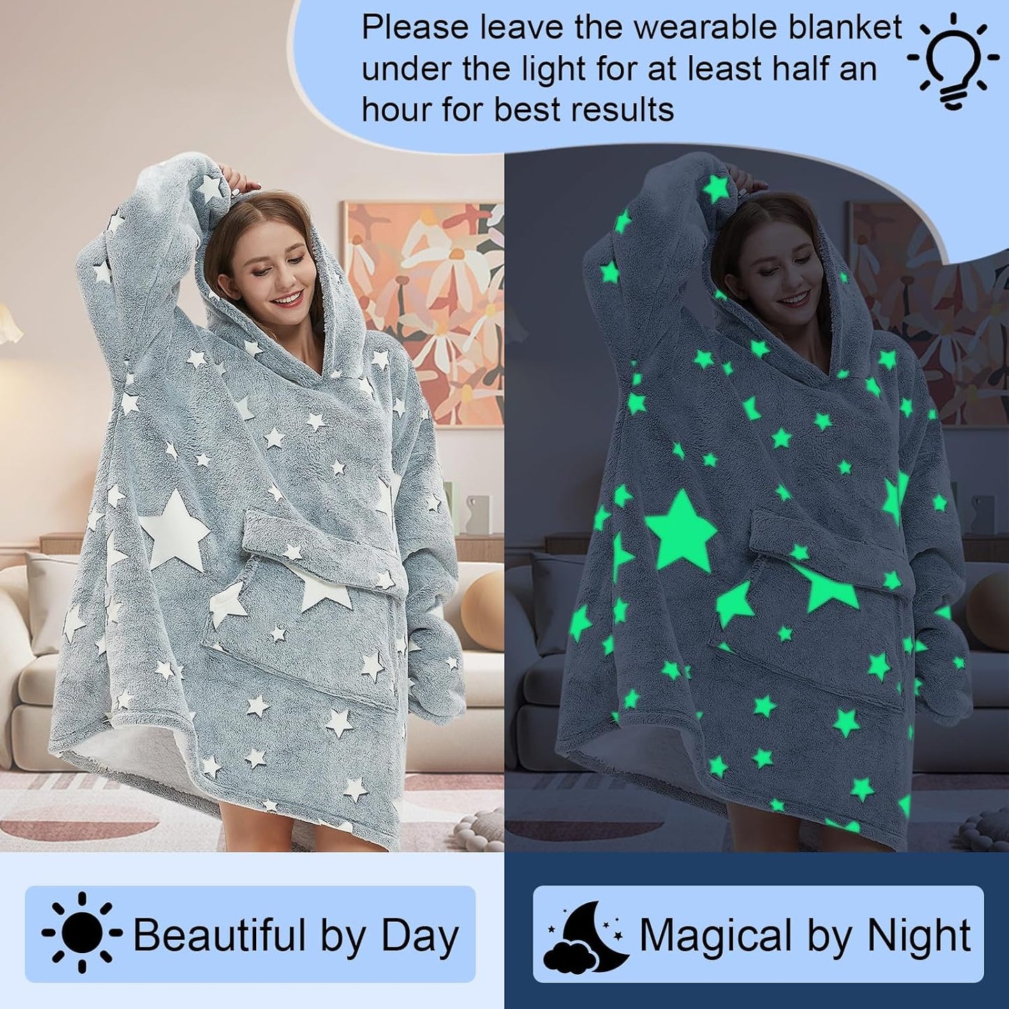 Mewkou Wearable Blanket Hoodie for Adult,Oversized Sherpa Fleece Blanket Hoodie for Women Men,Grey