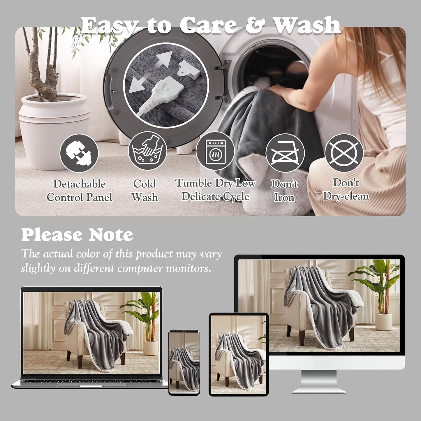 Heated Throw Blanket - Fast Heating 3D Jacquard Electric Heated Blanket, Cozy Heating Blanket with 6 Heating Settings & 4 Hours Auto-Off, Machine Washable, 50"x60", London Grey