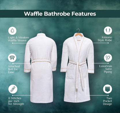 Looperry Unisex White Waffle Bathrobe (1 Piece) Luxurious & Lightweight Shower Robe in Organic Cotton Poly Blend
