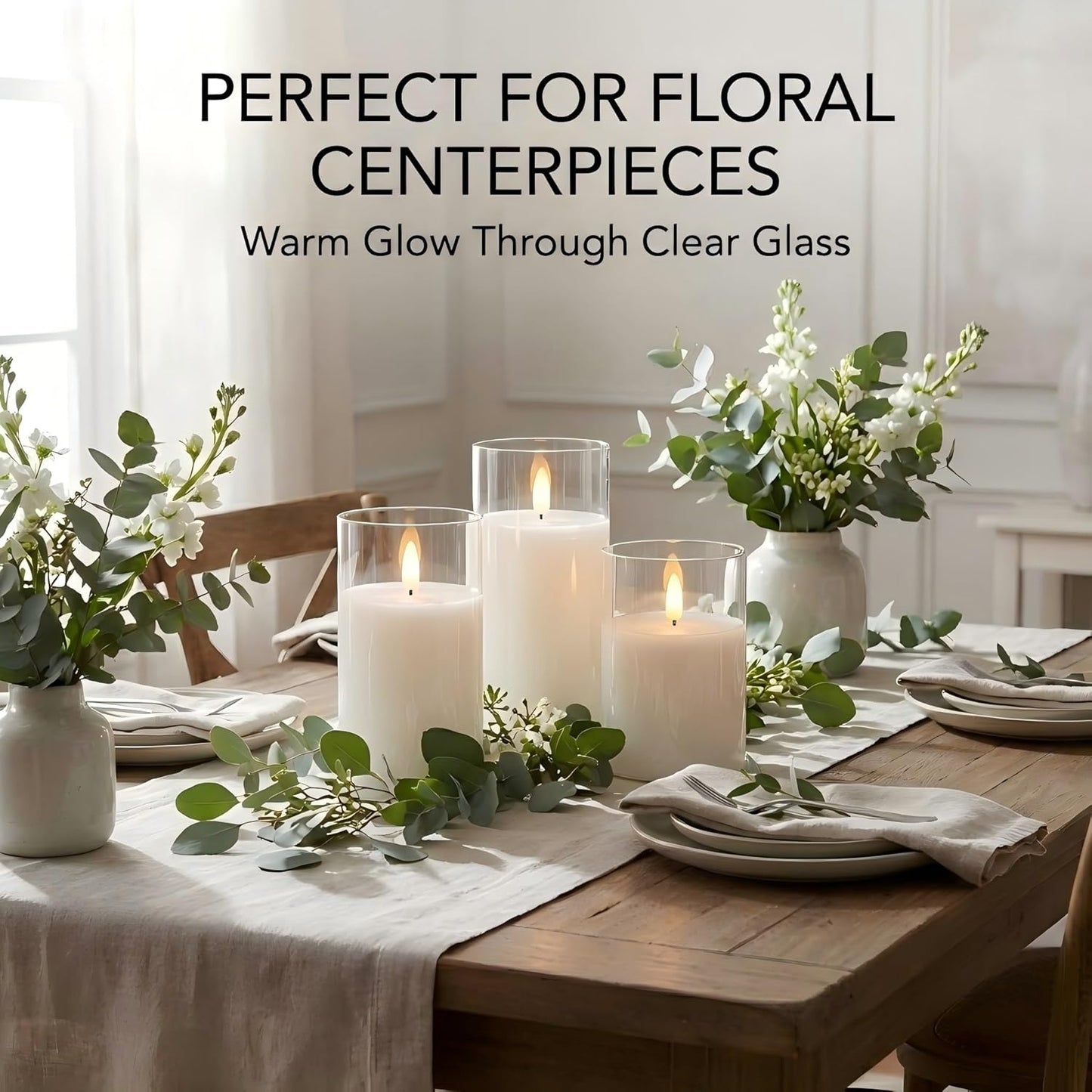 ANGELLOONG Flickering Flameless Candles, Realistic Battery Operated Candles with Remote and Timer, Set of 3 LED Candles for Fall Room Home Wedding Decor Centerpieces Table Party Christmas Decorations