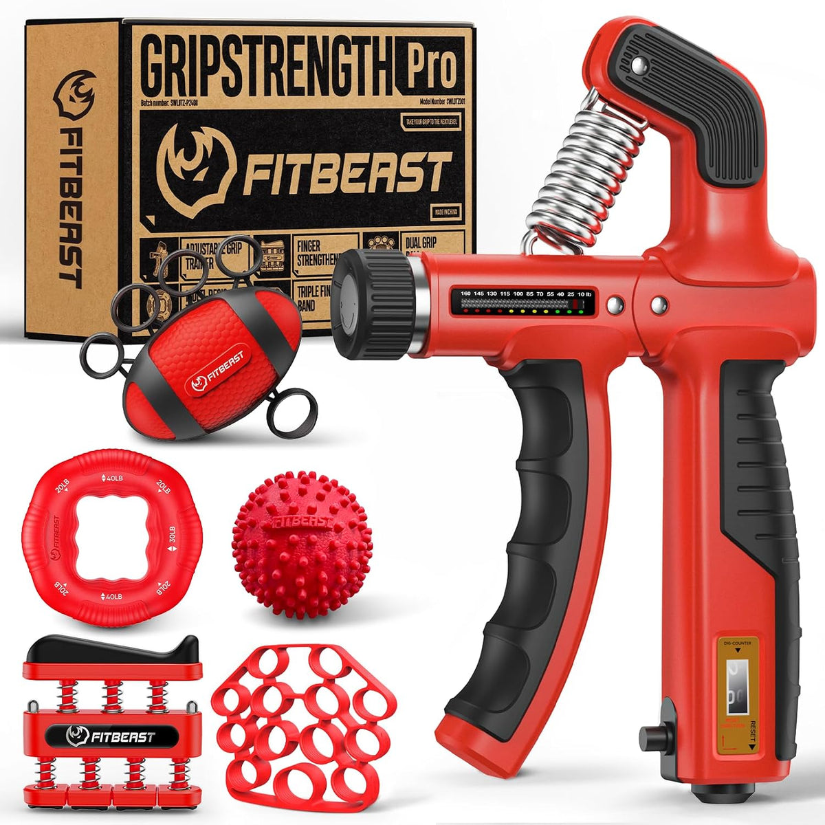 FitBeast Grip Strength Trainer, Hand Gripper Strengthener Kit - 6 Pack with Adjustable Resistance Forearm Strengthener, Forearm Exerciser and Massage Balls for Hand Therapy, Grip Training