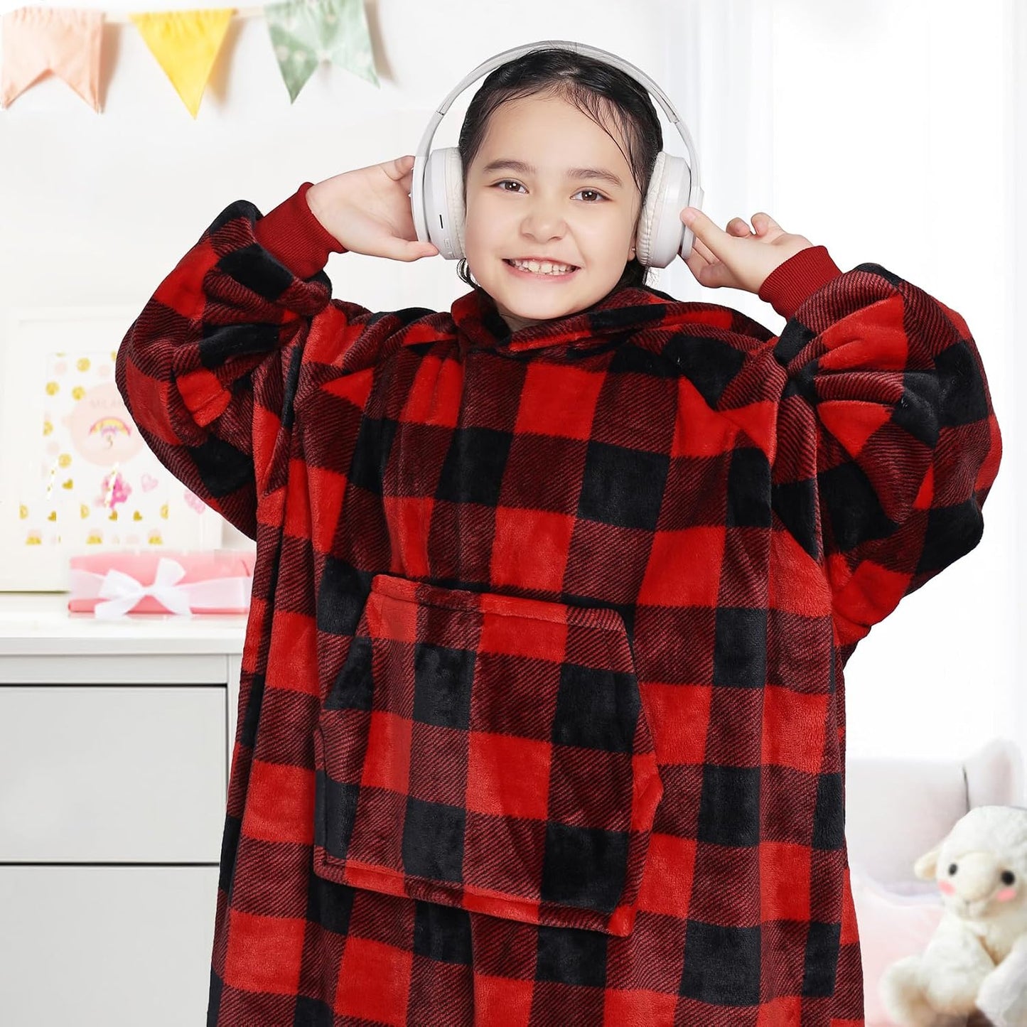 Waitu Wearable Blanket Sweatshirt Gifts for Women and Men, Warm and Cozy Giant Blanket Hoodie, Thick Flannel Blanket with Sleeves and Giant Pocket - Dark Gray