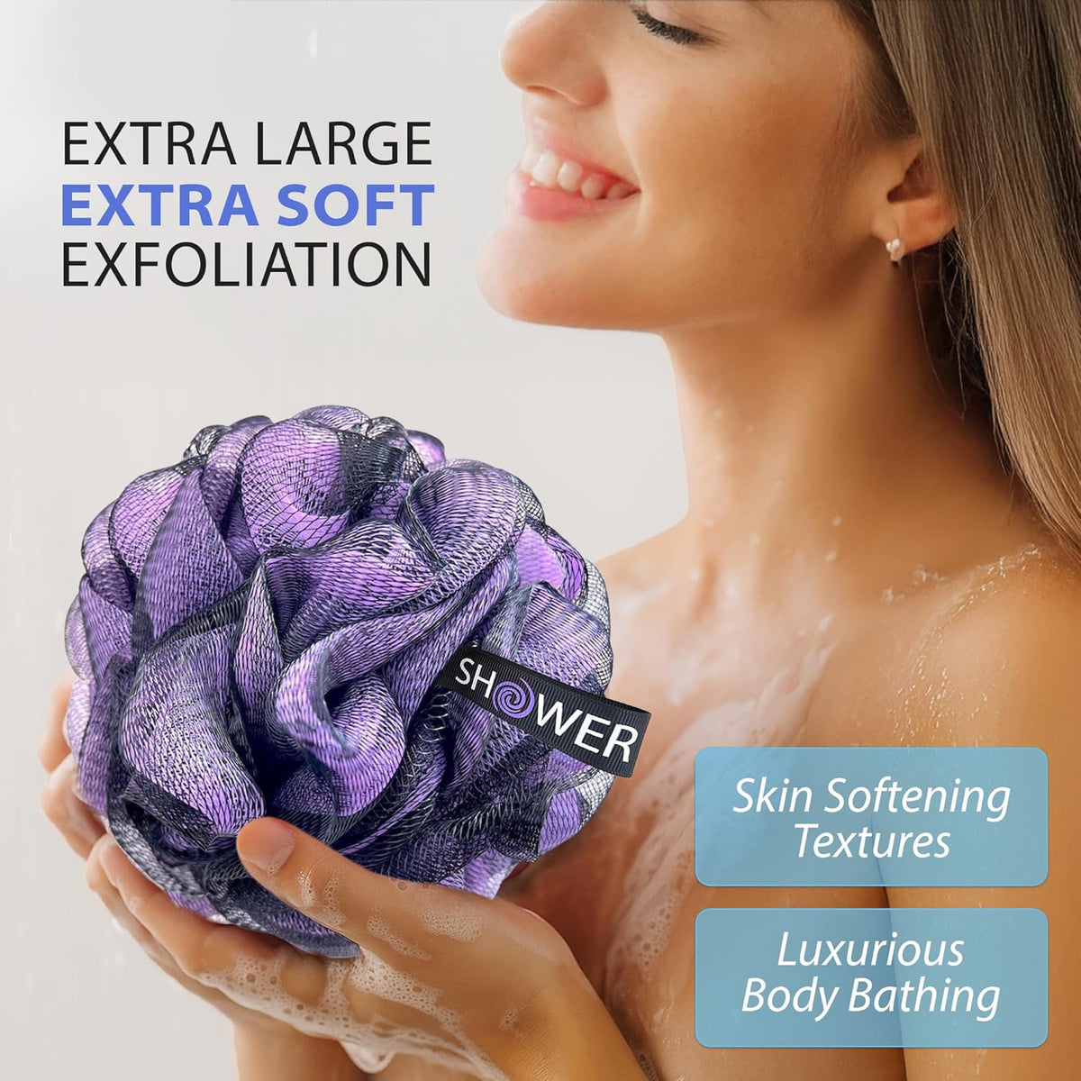 SHOWER BOUQUET Loofah-Charcoal Bath-Sponge XL-Color-4-Pack Extra-Large 75g
