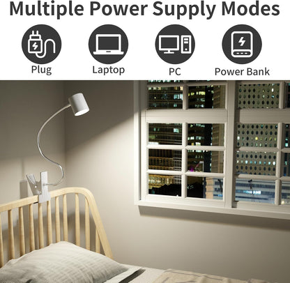 Desk Lamp USB Clip On Light,Book Lights for Reading at Night Clamp Light | 3 Color Modes,10 Brightness Clamp Light,360° Gooseneck LED Reading Light for Books in Bed,Eye-Care for Home Office,Headboards