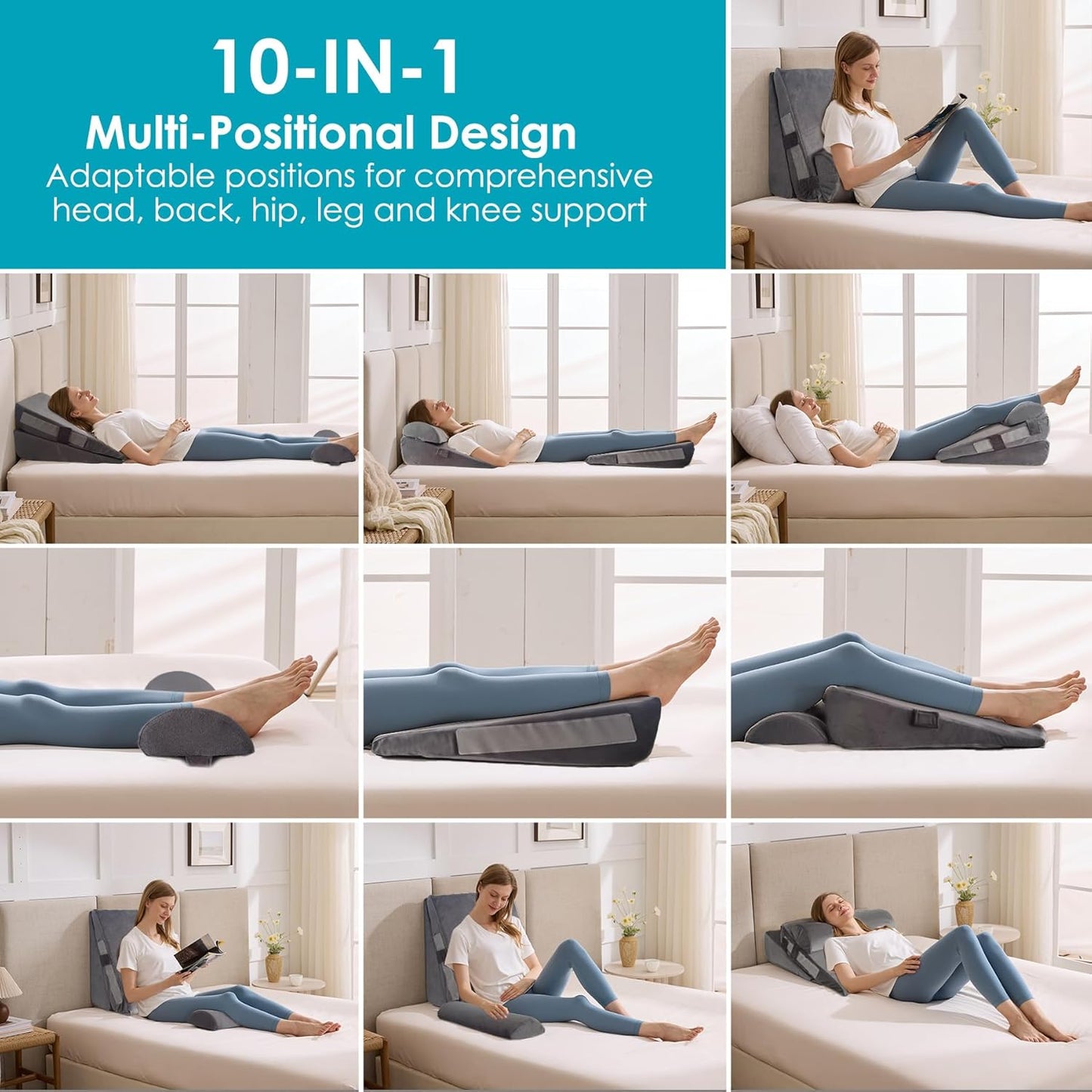 3Pcs Wedge Pillow Set for After Surgery,Acid Reflux Relief, Adjustable Bed Wedge Pillows for Sleeping,Anti Snore, Memory Foam Triangle Pillow for Back&Neck&Shoulder Pain Relief, White&Grey