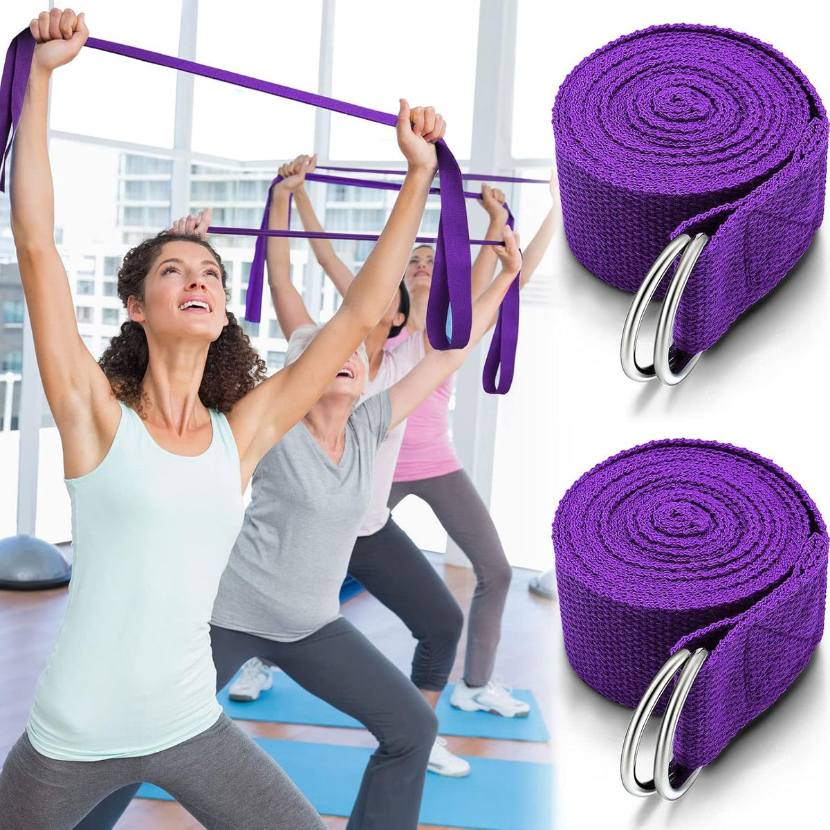 6 Pcs Yoga Straps for Stretching 8 Ft, Safe D Ring Buckle