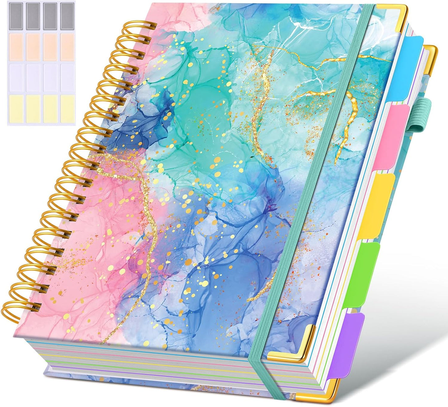 Hardcover Spiral Notebook journal with Removable Dividers Tabs, 300 Pages Leather 5 Subject Notebook College Ruled, 8"x10" Large B5 Notebooks for Work School Note taking, Lined Journal for Women,Black