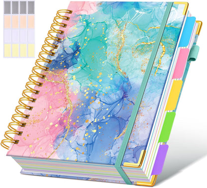 Hardcover Spiral Notebook journal with Removable Dividers Tabs, 300 Pages Leather 5 Subject Notebook College Ruled, 8"x10" Large B5 Notebooks for Work School Note taking, Lined Journal for Women,Black