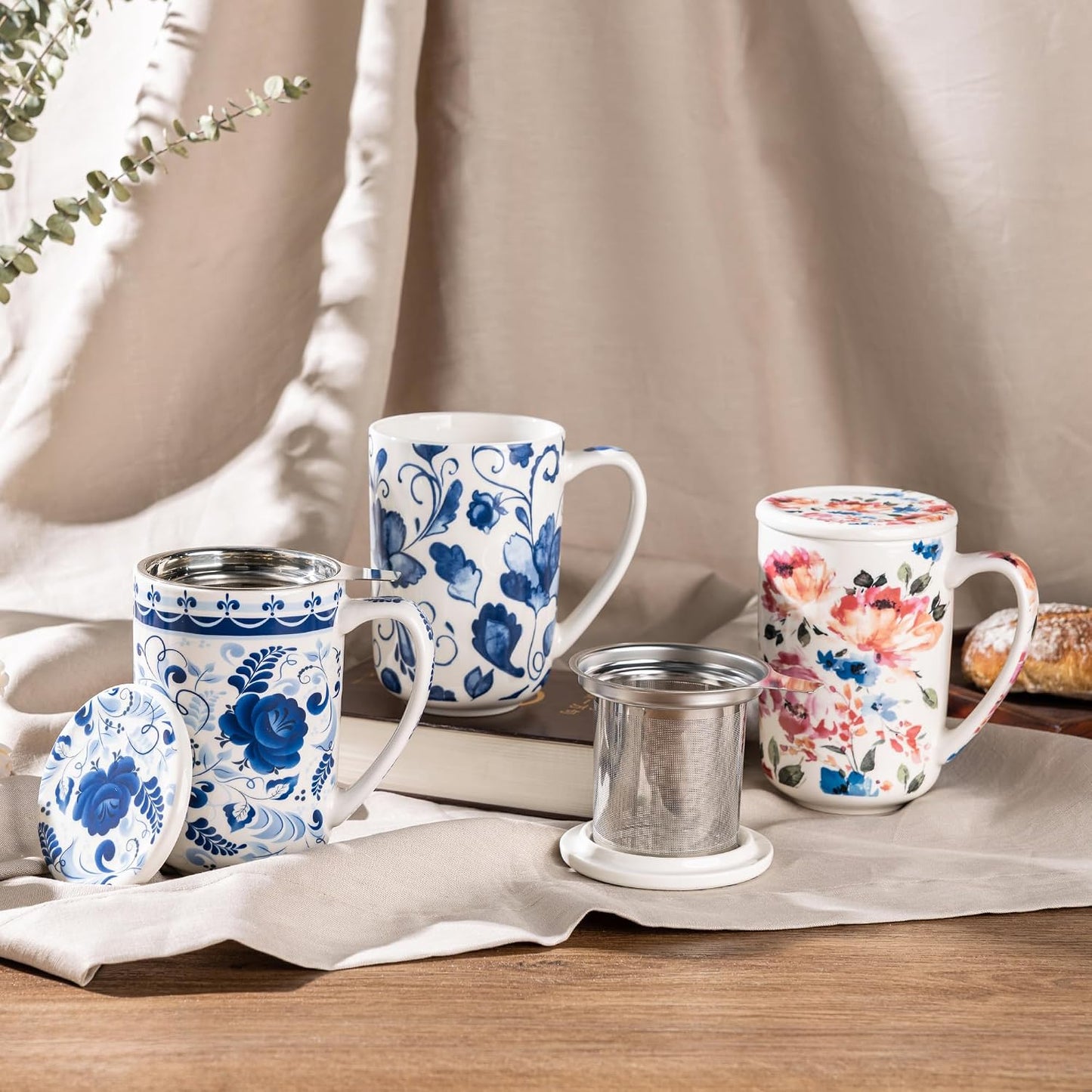 GBhome Tea Mug with Infuser and Lid, 18 Ounce Large Ceramic Loose Leaf Cup, Microwave, Dishwasher Safe, Perfect for Tea Lovers