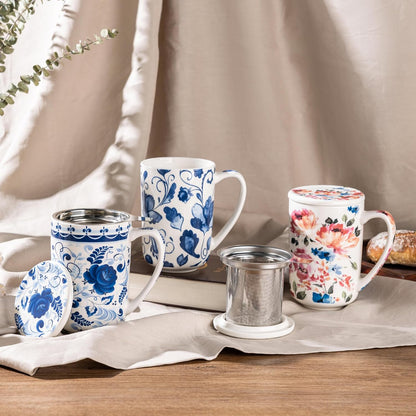 GBhome Tea Mug with Infuser and Lid, 18 Ounce Large Ceramic Loose Leaf Cup, Microwave, Dishwasher Safe, Perfect for Tea Lovers