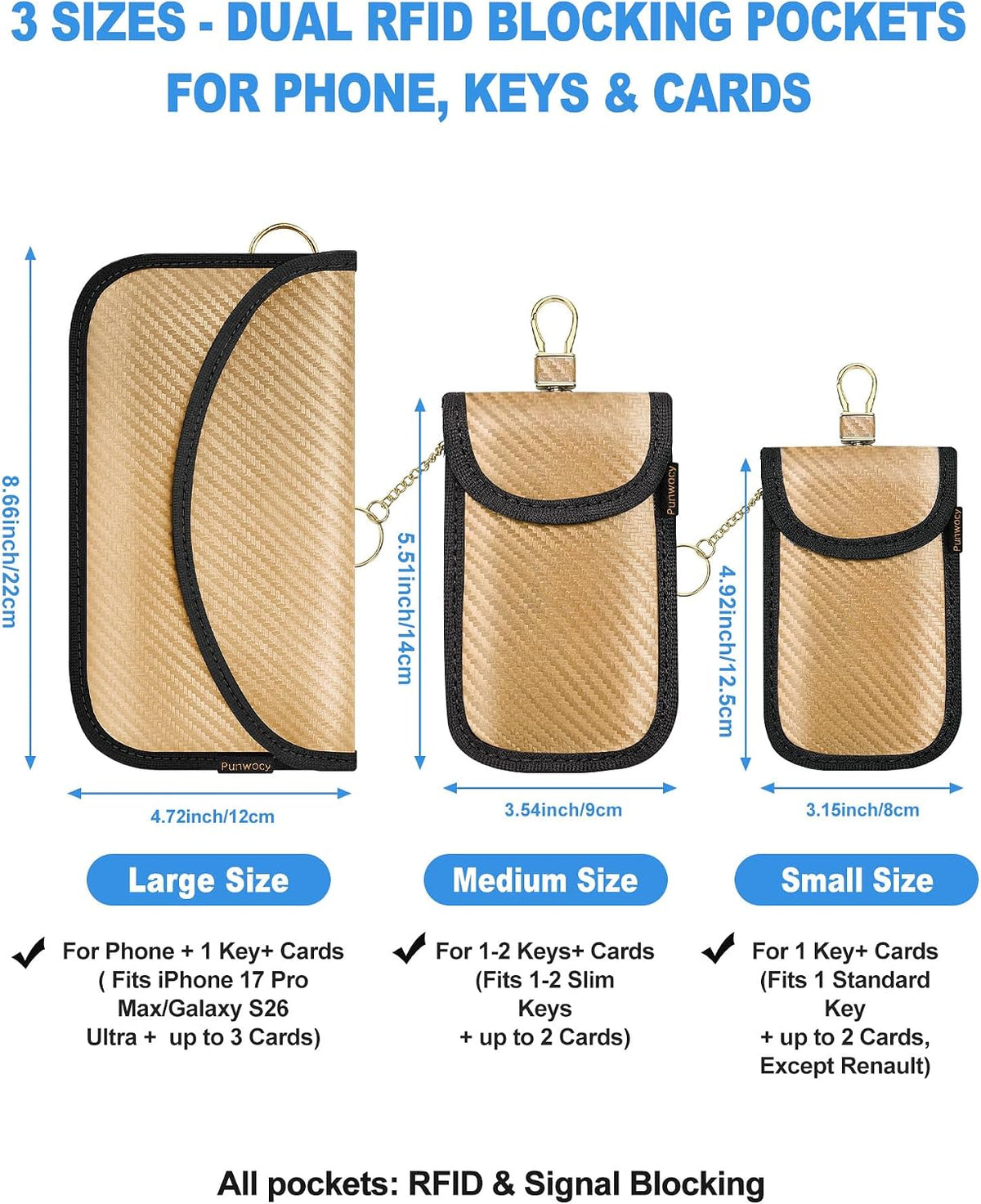 Faraday Bags for Phones & Car Key Fobs, Signal Blocking, 2-Pack