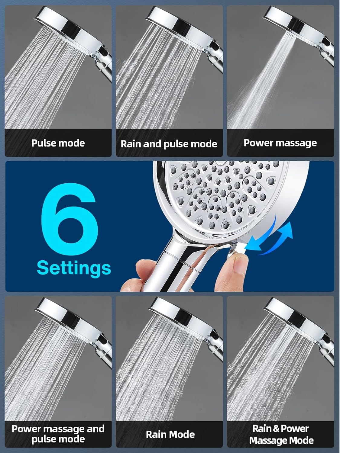 Cobbe Filtered Shower Head with Handheld, High Pressure 6 Spray Mode Showerhead with Filters, Water Softener Filters Beads for Hard Water - Remove Chlorine - Reduces Dry Itchy Skin, Chrome