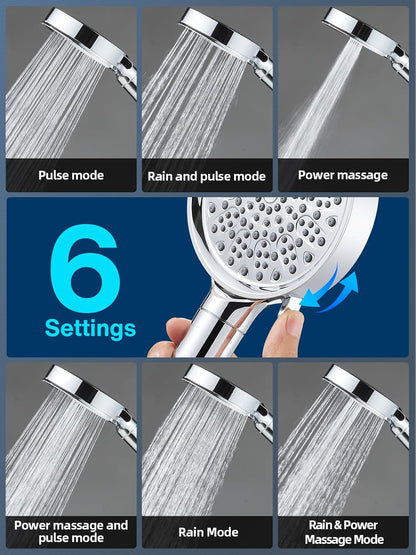 Cobbe Filtered Shower Head with Handheld, High Pressure 6 Spray Mode Showerhead with Filters, Water Softener Filters Beads for Hard Water - Remove Chlorine - Reduces Dry Itchy Skin, Chrome