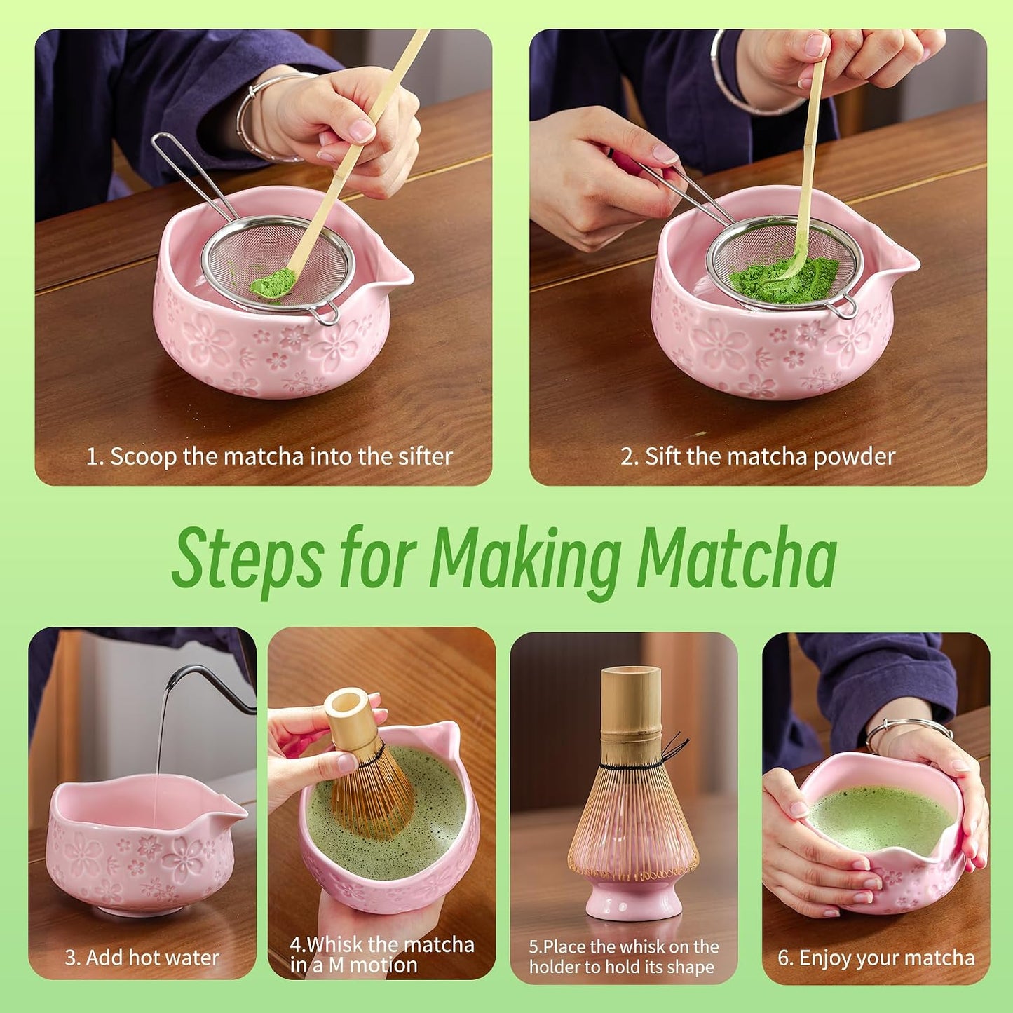 TEANAGOO Matcha Whisk Set Black,7 Pcs Matcha Set,Matcha Kit for Ceremony,Tradition Tea Set for Making Breakfast/Latte,Matcha Whisk Set with Bowl(Chawan)/Whisk and Holder,Gift for Family/Friend
