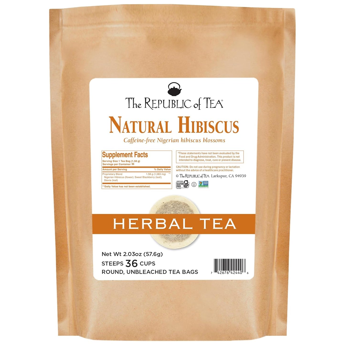 The Republic of Tea – Natural Hibiscus Tea, 36 Tea Bags, Herbal Blend, Caffeine Free, Gluten Free