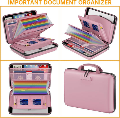 DocSafe Fireproof File Organizer with Lock, Hard-Shell Case Fireproof Document Box with 13 Pocket Accordion File Folder, Portable Home Office Travel Safe Storage for Important Documents Laptop Beige