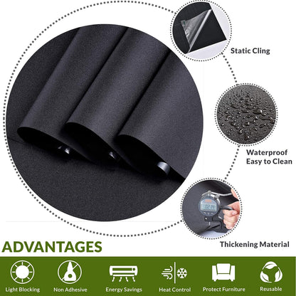 VELIMAX Static Cling Total Blackout Window Film Privacy Room Darkening Window Tint Black Window Cover 100% Light Blocking No Glue (17.7 x 78.7 inches)