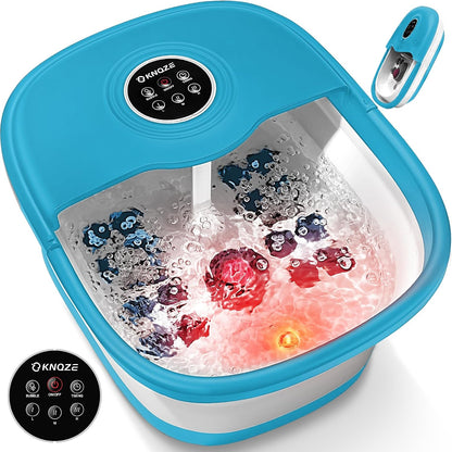 KNQZE Collapsible Foot Spa Bath with Heat & Remote Control, Bubble Massage, Temperature Control, Red Light, Timer, 16 Rollers & Pumice Stone for a Soothing Spa Experience