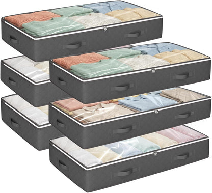 Budding Joy 95L Under Bed Storage Containers, 4 Pack Closet Organizers Grey