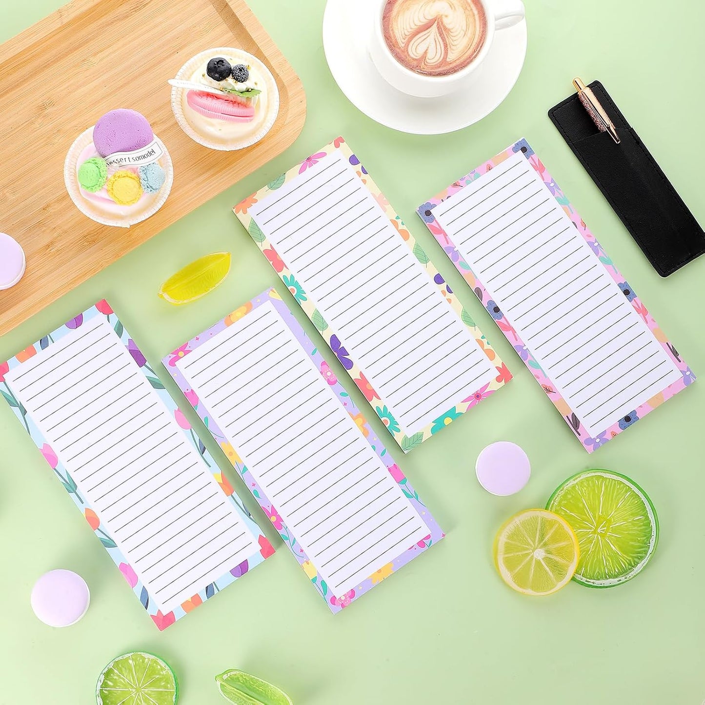 Thboxes 4 Pack Magnetic Note Pad for Fridge with Pen Holder, Totally 200 Sheets Grocery List Magnet Pad for Refrigerator Magnetic Shopping List Pad（Fruit Design）