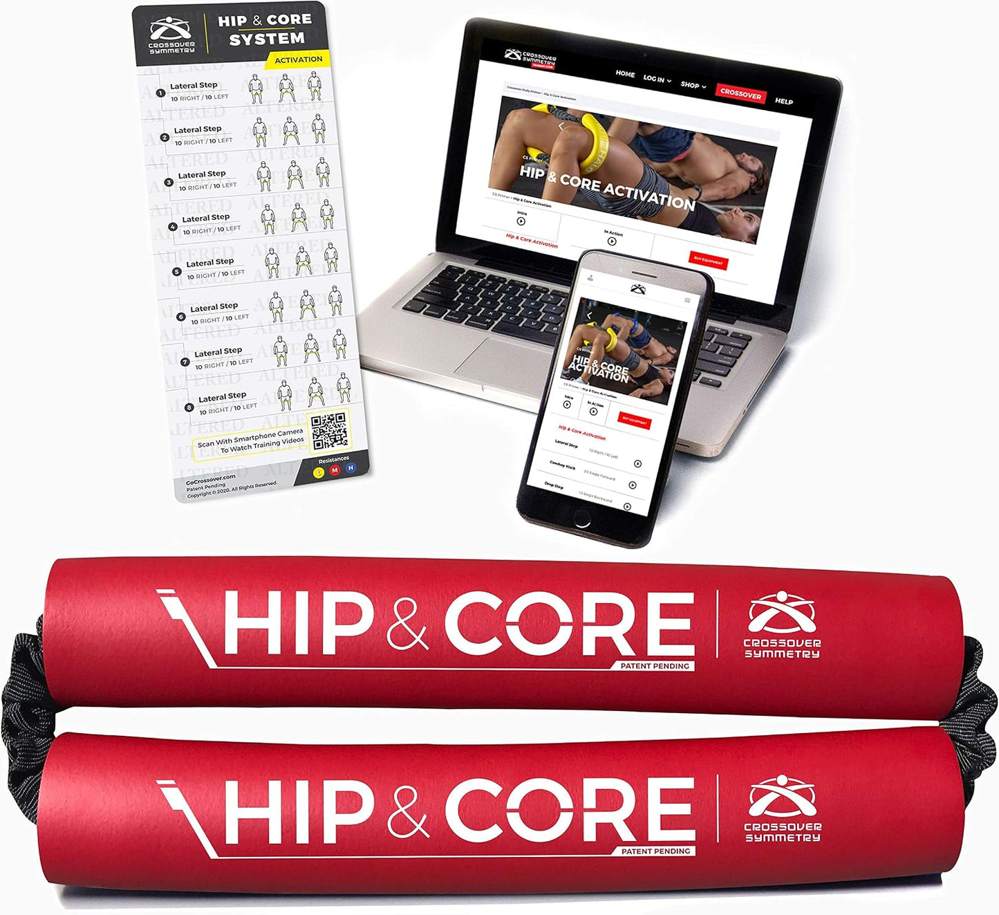 Crossover Symmetry Hip & Core System - Loop Resistance Home Workout Bands to Stretch and Strengthen Legs, Butt, Hips, Thighs and Glutes, Includes Online Exercise & Training Guide