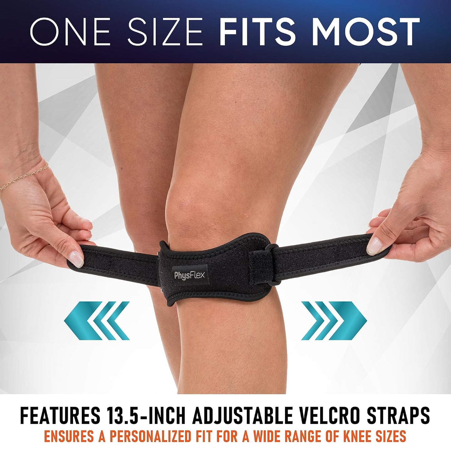 PhysFlex 2 Pack Patellar Tendon Support Strap - Knee Brace for Pain Relief, Patella Band for Basketball, Jumpers Knee, Tendonitis, Adjustable Patella Stabilizer Strap for Men & Women