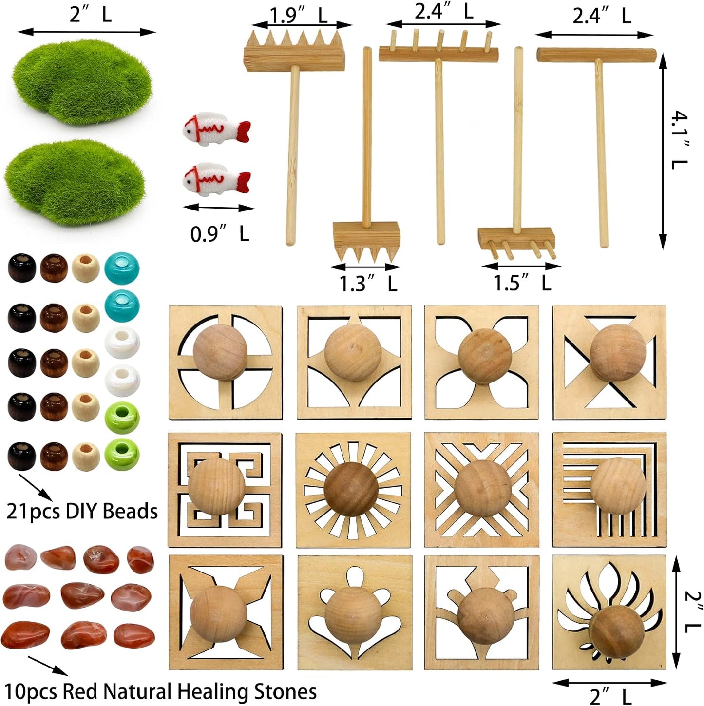 Mini Japanese Zen Garden Rake - Desktop Zen Garden Accessories Kit Set Stamp for Desk Sand Garden Decor for Home Office Meditation Relaxation Gifts