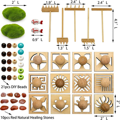 Mini Japanese Zen Garden Rake - Desktop Zen Garden Accessories Kit Set Stamp for Desk Sand Garden Decor for Home Office Meditation Relaxation Gifts