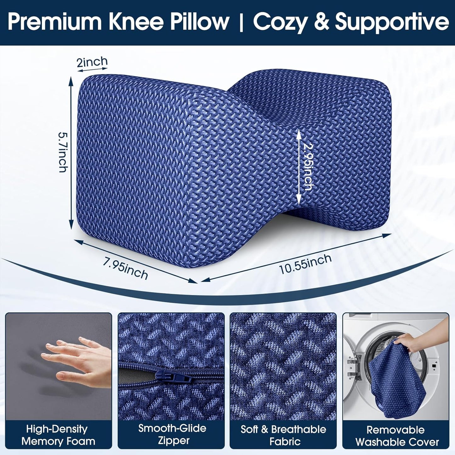 BlissTrends Memory Foam Knee Pillow, Knee Pillow for Side Sleepers, Leg Pillows for Sleeping Blood Circulation, Elevation Pillow for Spine Aligning, Sciatica, Back, Hip, Knee, Ankle Pain, Grey