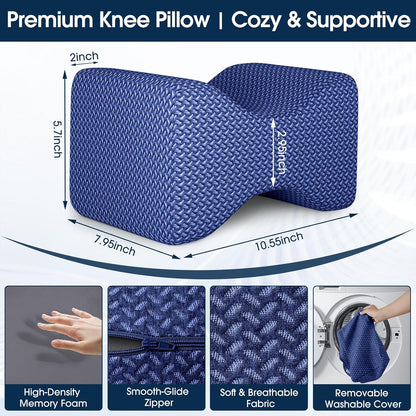 BlissTrends Memory Foam Knee Pillow, Knee Pillow for Side Sleepers, Leg Pillows for Sleeping Blood Circulation, Elevation Pillow for Spine Aligning, Sciatica, Back, Hip, Knee, Ankle Pain, Grey