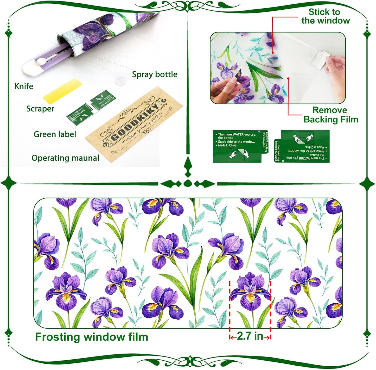 Window Film, Frosted Privacy, One Way Tint, UV Block, Heat Insulation, Anti-Glare, Static Cling, Renter Friendly for Home Bathroom Door