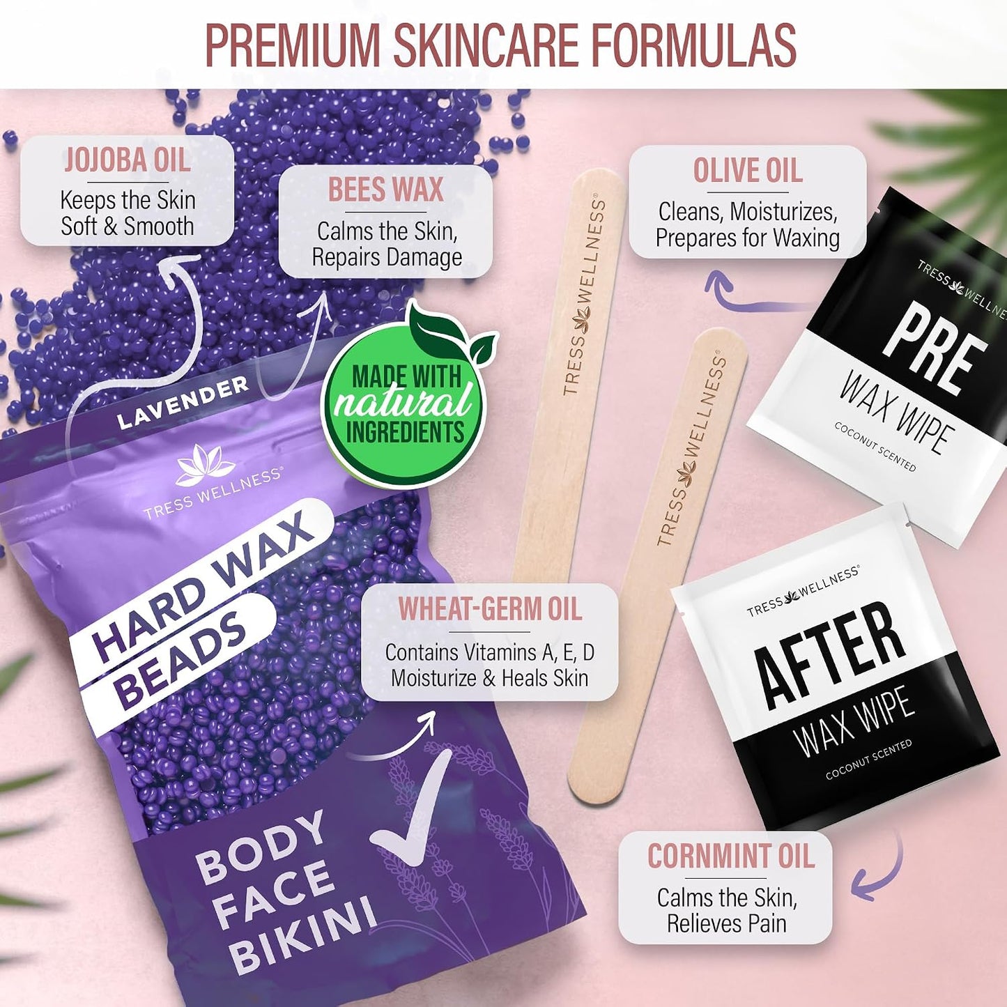 Tress Wellness Award Winning Waxing Kit for Sensitive Skin, Safe for Face & Skin, Easy to Use, At-Home Kit for Face, Bikini, Brazilian & Full Body - Digital Display, Black Purple Flower