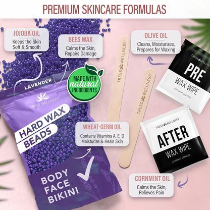Tress Wellness Award Winning Waxing Kit for Sensitive Skin, Safe for Face & Skin, Easy to Use, At-Home Kit for Face, Bikini, Brazilian & Full Body - Digital Display, Black Purple Flower
