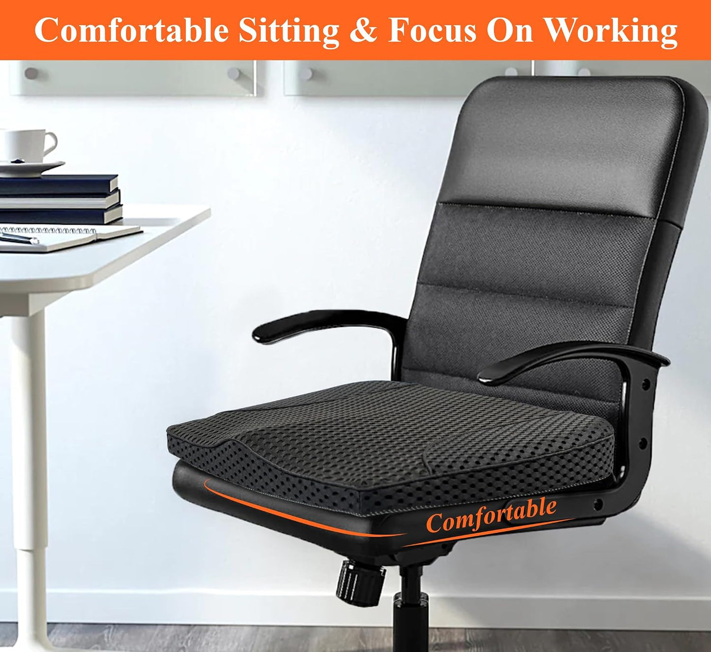 kingphenix Premium Car Seat Cushion, Memory Foam Driver Seat Cushion to Improve Driving View- Coccyx & Lower Back Pain Relief - Seat Cushion for Car, Truck, Office Chair (Leather Black)