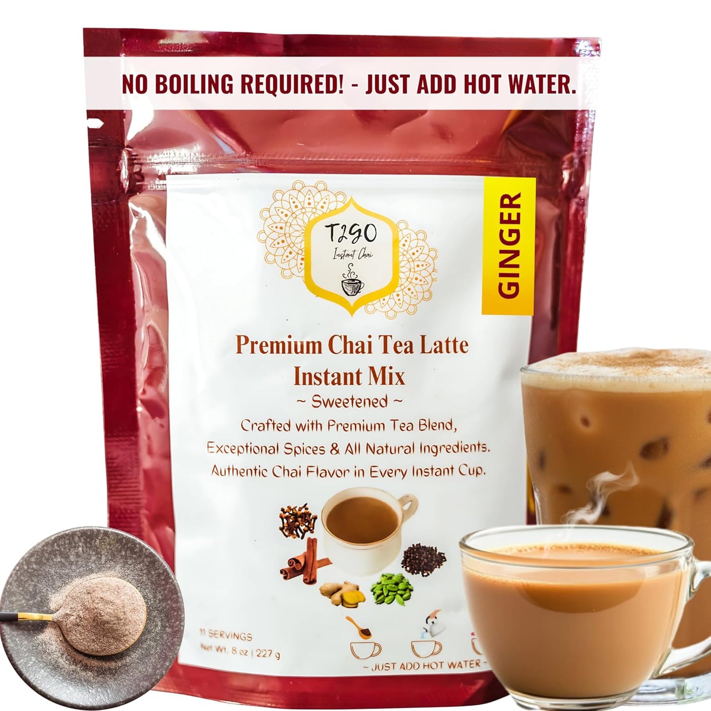 T2GO Authentic Karak Masala Chai Tea Mix – Just Add Water, 8 oz | Bold karak-style masala chai — real milk & spices in every scoop, no simmering