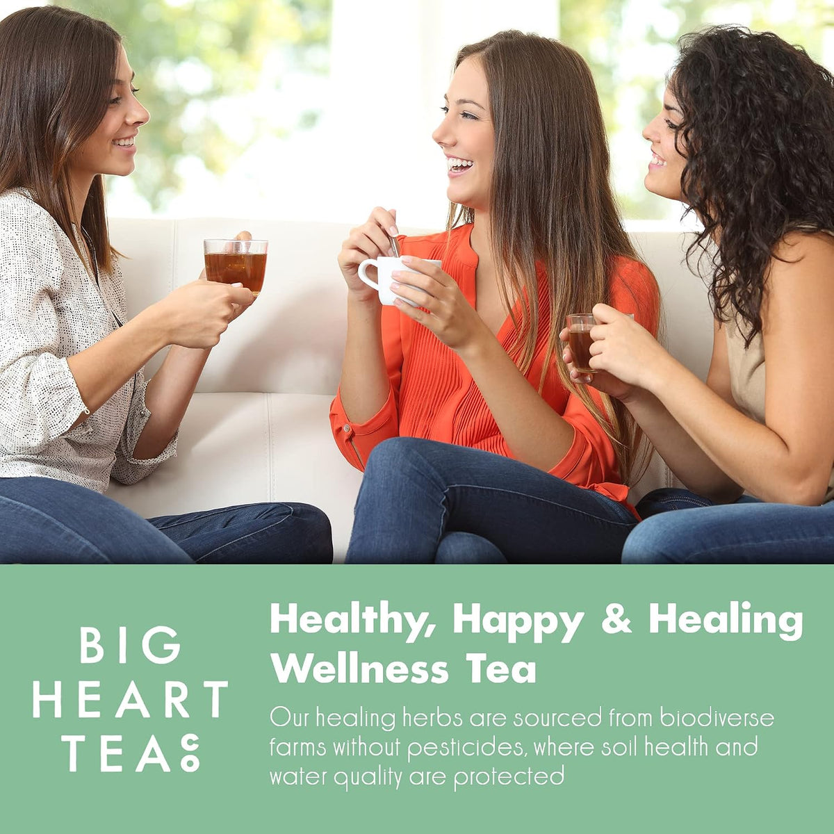 Big Heart Tea Co. Tea Bags - Royal Treatmint Lavender Mint - Certified Organic, Ayurvedic Herbal Decaf Tea in Zero Plastic Sachets - Small Batch Ground Herbs, Adaptogenic Tulsi, Ginkgo Leaf, 50 Pack