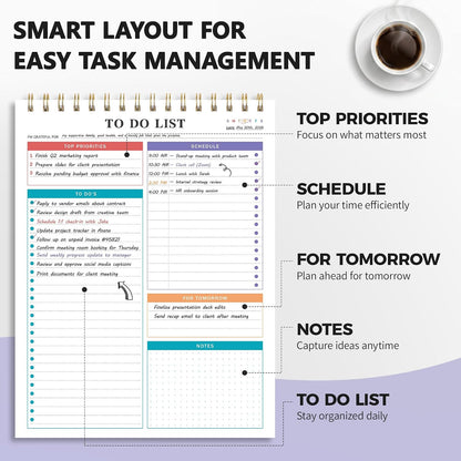 To Do List Notepad Notebook for Work 8.5"x11"Undated Daily Planner | Checklist Note Pad with Schedule, Task Tracker, Stay Organized, Office Supplies & Desk Accessories, 52 Tear-Off Sheets, Gray