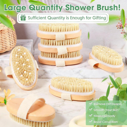 Gejoy 10 Pcs Dry Brushing Body Brush for Lymphatic Drainage Exfoliating Brush with Massage Nodule Dry Skin Body Scrubber Cellulite Shower Circulation Dead Exfoliator (4.92 x 2.56 Inches,Wood Color)