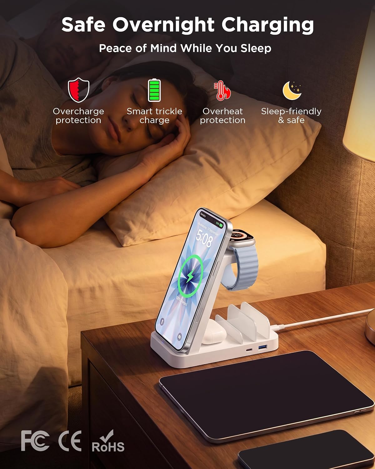 Wireless Charger for iPhone - 5 in 1 Charging Station for Multiple Devices Apple: Fast Wireless Charging Stand Dock for iPhone 17 16e 16 15 14 13 12 Pro Max Apple Watch Airpods
