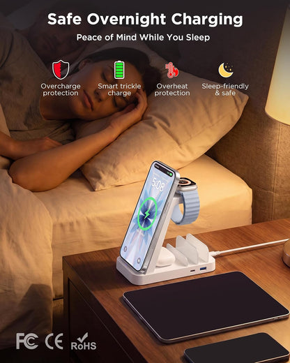 Wireless Charger for iPhone - 5 in 1 Charging Station for Multiple Devices Apple: Fast Wireless Charging Stand Dock for iPhone 17 16e 16 15 14 13 12 Pro Max Apple Watch Airpods